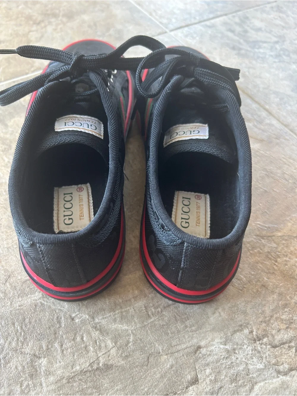 Gucci Black Sneaker with Red & Green Accent Stripes